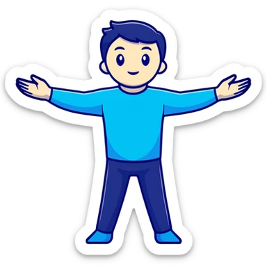 Person standing with arms outstretched in T-pose with 3D scanning blue light effect covering their body sticker