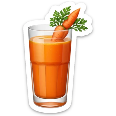 a glass of carrot juice with a carrot slice garnish, simple, clear sticker