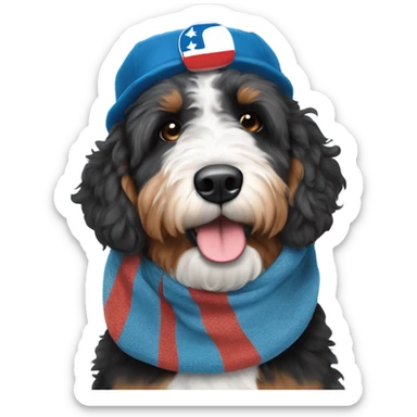 Bernedoodle with tennessee smokies hat and scarf sticker
