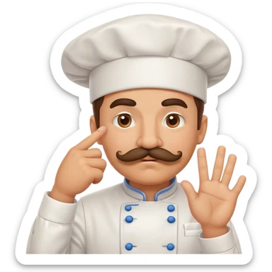 a chef in a chef chat with a mustache. the chef should be making a kissy face and position his hand as the pinched fingers emoji sticker