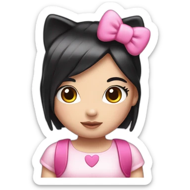 Hello kitty with straight black hair and pink ears headband  sticker