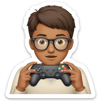 young man with glasses portrait revealing a gaming controller  sticker