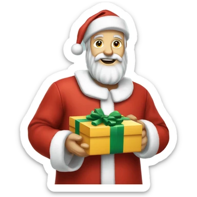 père Noël avec cadeau est costume rouge et barbe blanche sticker