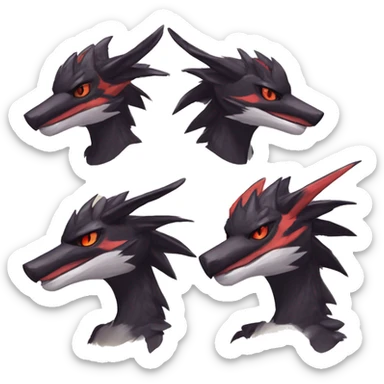 Black Cool Edgy Anthro Noivern-Nargacuga-Sergal-Fakémon  with White and Red Edgy markings sticker
