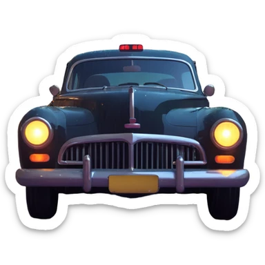 vintage car headlights illuminating rain-slicked urban street at night sticker