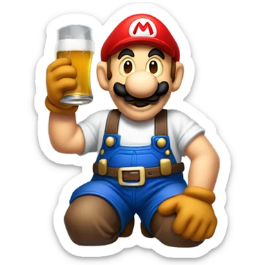 Mario plumber drinking beer with a shirt that says “HOPE” with a pipe wrench logo sticker