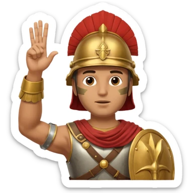 an ancient roman republic soldier doing a salute where he points all his fingers to the sky with right hand sticker