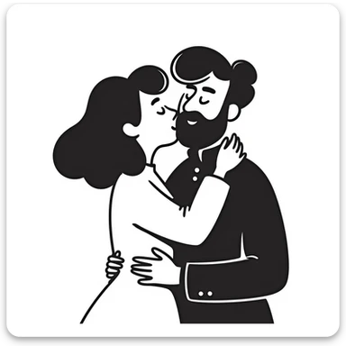 curly haired girl kissing a man with a beard, romantic couple kiss sticker