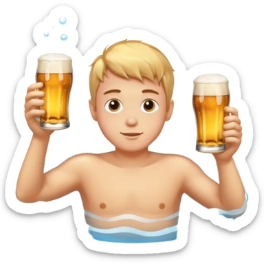 A boy swimming in a pool of beer sticker