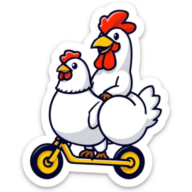 funny person riding a giant chicken like a jockey, internet meme, comical, human jockey on chicken sticker