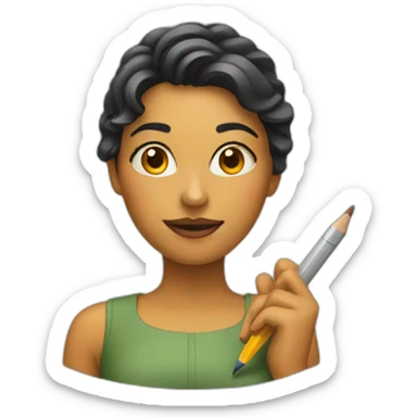 woman with a pencil sticker