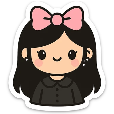 kawaii gothic girl with pink bow and silver studs, gothic style, adorable expression, edgy and elegant sticker