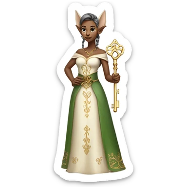 an elf woman login holding a big key sticker