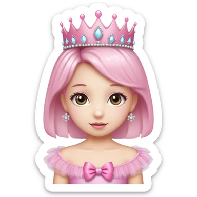 cute girl wearing a tutu, tiara, and a pink glittery bow sticker