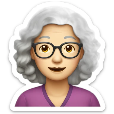 Chinese senior  lady has wavy long  wavy hair wear glasses show appreciation signs sticker