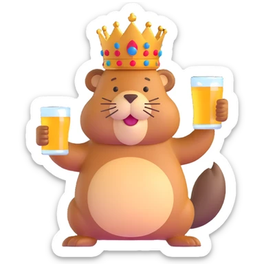 beaver with a crown on head holding a glass of beer sticker