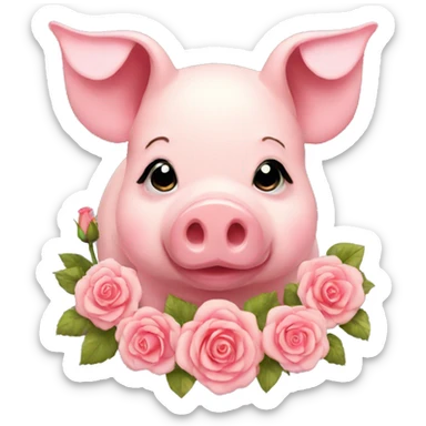 Pig with bow and roses sticker