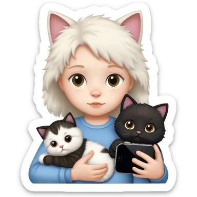 Baby with cat and black iphone 16 pro in hand sticker
