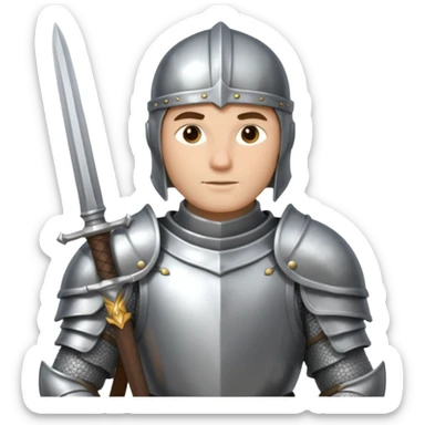 a knight in bright silver armor, holding a sword sticker