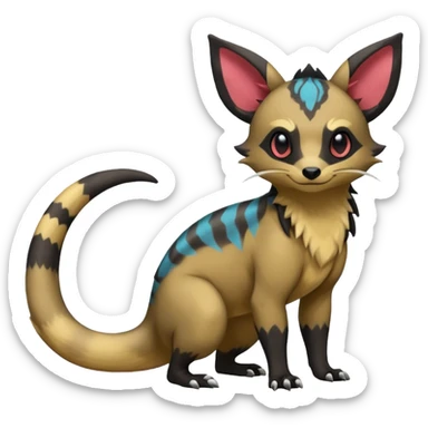 Rare exotic cute epic aesthetic colorful Salandit-Eevee-Civet-species-Fakemon-hybrid-creature, with markings, full body sticker
