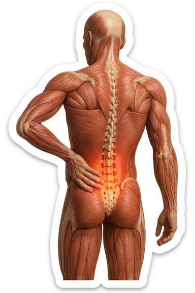 corpo UMANO ANATOMICO con mal di schiena, iperrealistico 4k sticker