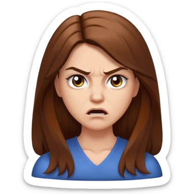 mujer blanca, pelo marrón largo, enojada pero tampoco tanto, q se le vean los hombros sticker