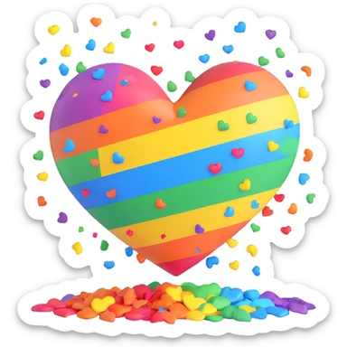 rainbow heart with confetti burst background sticker