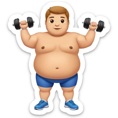 A fat person exercising with dumbbells sticker