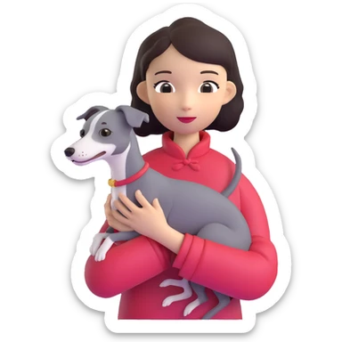 Chinese girl holding all grey Italian greyhound sticker