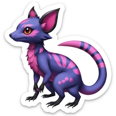 Rare epic aesthetic colorful Salandit-Noibat-Eevee-Civet-species-Fakemon-hybrid-creature, with markings, full body sticker