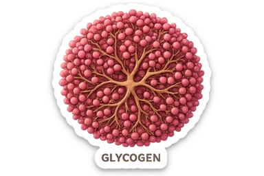 scientific realistic illustration of glycogen, molecular structure or granule, isolated on transparent background, aspect ratio 2:3 sticker