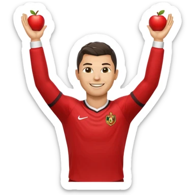 Cristiano Ronaldo apple style emoji, celebrating a goal, arms raised sticker