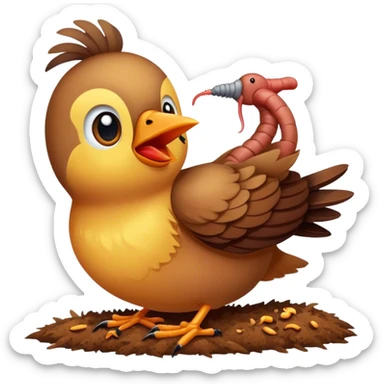 Bird eating worm sticker
