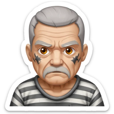 angry tattooed old male prisoner with prison cell bg sticker