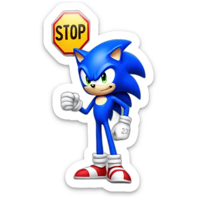 sonic holding stop signboard sticker