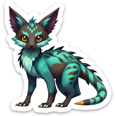 Rare realistic dark edgy badass epic pretty beautiful handsome gorgeous aesthetic colorful vibrant Vernid-Trico-species-Fakemon-creature by LiLaiRa, 4 legs, 1 tail, random markings, (full body) sticker