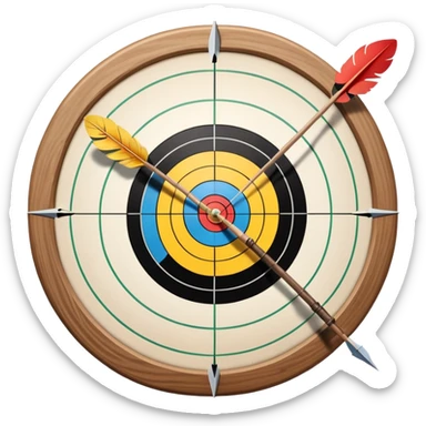 A close-up of a bowstring pulled taut with an arrow aimed at a target. The target's concentric rings are visible in the background, highlighting the focus and precision required for archery. The scene captures the grace and concentration of the sport. sticker