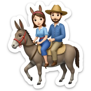a lady on a donkey while the man is walking alongside the donkey sticker