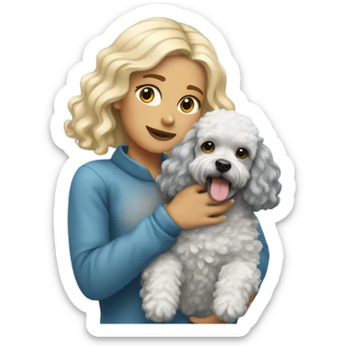 Blonde girl holding blue Merle poodle  sticker