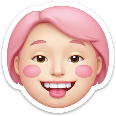 Guy with pink cheeks covering his smiling mouth sticker