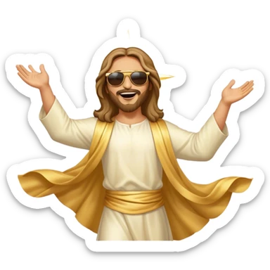 dancing figure of rejoicing Jesus with  sunglases golden  sticker