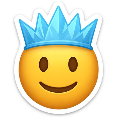 yellow face with blue ice crown emoji, digital illustration sticker