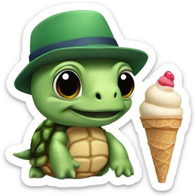 Turtle with a backwards hat eating an  ice cream cone sticker