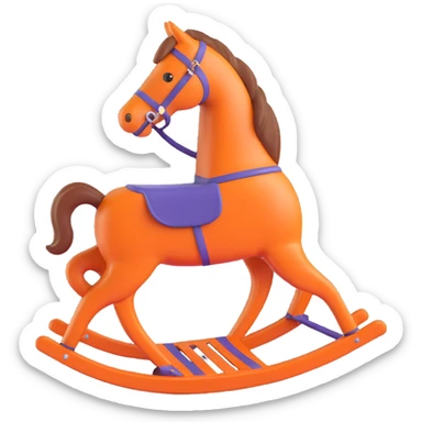 Hermès-style rocking horse, 3D, orange leather, luxury, elegant, no text sticker
