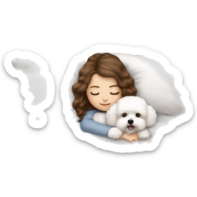 White girl brown hair sleeping with Mini Bichon sticker