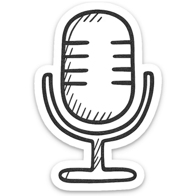 Microphone for recording icon, hand drawn, black outlines, no fill, simple and clean, top view sticker