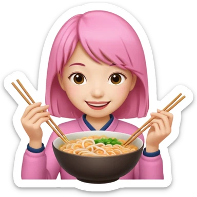 Pink girl eating noodle sticker
