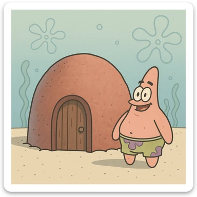 Patrick's rock house, cartoon style sticker