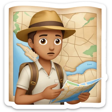 Traveler looking at map confused and lost sticker