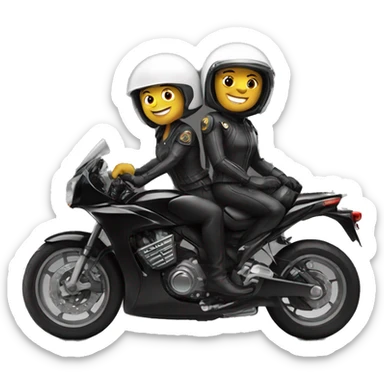 couple in helmets on black motorbike sticker